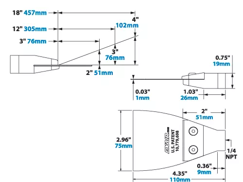 Mini Super Air Nozzle Dimensions and Airflow Image