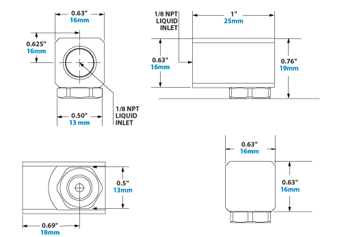 Dimensions - 1/8 NPT HollowStream Cone Liquid Atomizing Nozzle