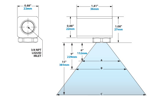 Spray Dimensions – 3/8 NPT OmniStream Cone Liquid Atomizing Nozzle Spray Dimensions – 3/8 NPT OmniStream Cone Liquid Atomizing Nozzle