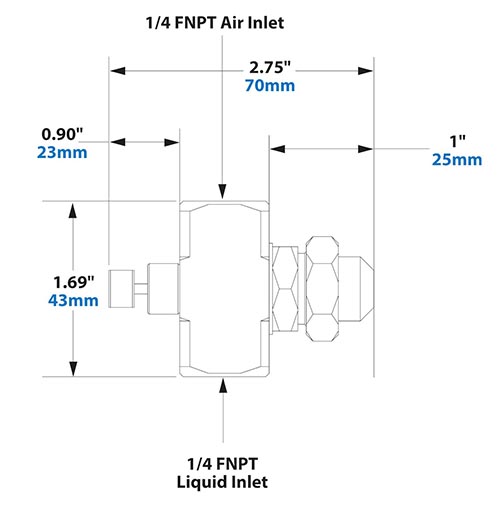 Dimensions - 1/4 FNPT Internal Mix Narrow Angle Round Pattern Atomizing Nozzle Dimensions - 1/4 FNPT Internal Mix Narrow Angle Round Pattern Atomizing Nozzle