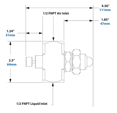 Dimensions - 1/2 FNPT Internal Mix Flat Fan Pattern Atomizing Nozzle Dimensions - 1/2 FNPT Internal Mix Flat Fan Pattern Atomizing Nozzle