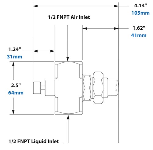 Dimensions - 1/2 FNPT Internal Mix Wide Angle Round Pattern Atomizing Nozzle Dimensions - 1/2 FNPT Internal Mix Wide Angle Round Pattern Atomizing Nozzle