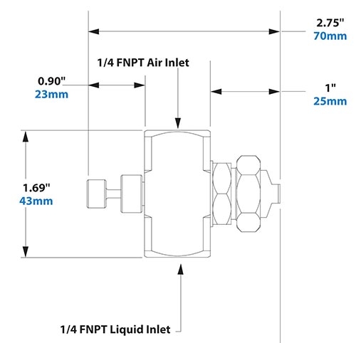 Dimensions - 1/4 FNPT External Mix Wide Angle Flat Fan Pattern Atomizing Nozzle Dimensions - 1/4 FNPT External Mix Wide Angle Flat Fan Pattern Atomizing Nozzle