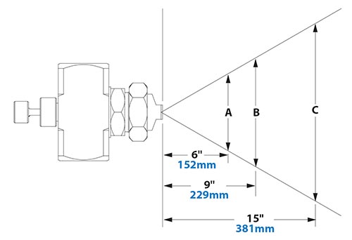 Spray Dimensions - 1/4 FNPT External Mix Narrow Angle Flat Fan Spray Dimensions - 1/4 FNPT External Mix Narrow Angle Flat Fan Pattern Atomizing Nozzle