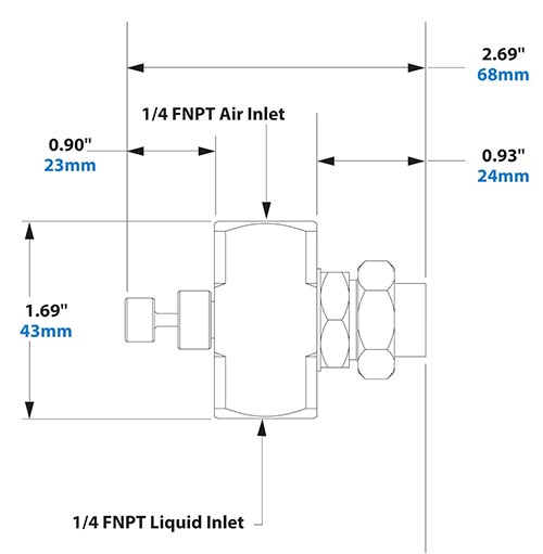 Dimensions - 1/4 FNPT External Mix Round Pattern Atomizing Nozzle Dimensions - 1/4 FNPT External Mix Round Pattern Atomizing Nozzle
