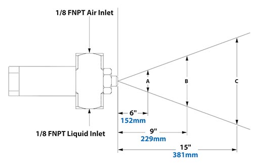 Dimensions - 1/8 FNPT Internal Mix Narrow Angle Round Pattern Atomizing Nozzle Dimensions - 1/8 FNPT Internal Mix Narrow Angle Round Pattern Atomizing Nozzle