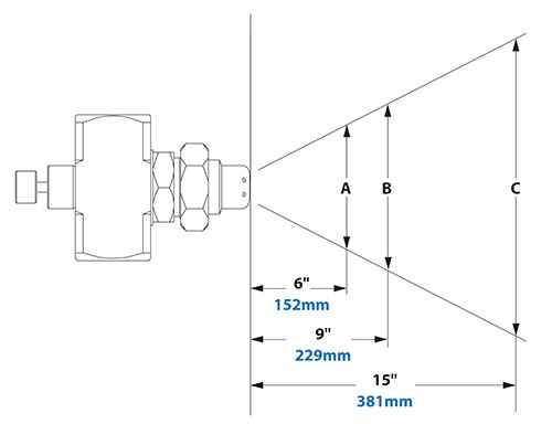 Dimensions - 1/2 FNPT Internal Mix Wide Angle Round Pattern Atomizing Nozzle