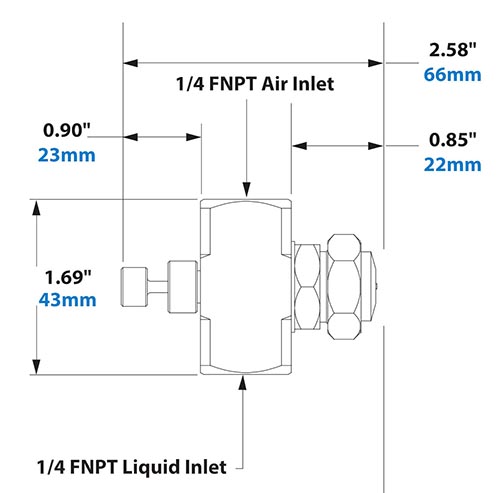 Dimensions - 1/4 FNPT Siphon Fed Round Pattern Atomizing Nozzle Dimensions - 1/4 FNPT Siphon Fed Round Pattern Atomizing Nozzle