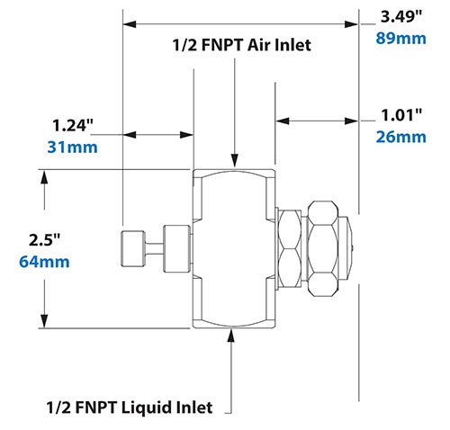 Dimensions - 1/2 FNPT Siphon Fed Round Pattern Atomizing Nozzle Dimensions - 1/2 FNPT Siphon Fed Round Pattern Atomizing Nozzle