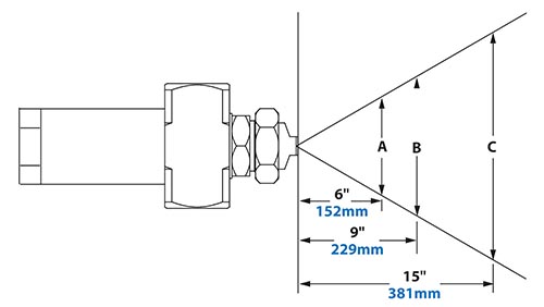 Spray Dimensions - 1/4 FNPT No Drip External Mix Wide Angle Flat Fan Spray Dimensions - 1/4 FNPT No Drip External Mix Wide Angle Flat Fan Pattern Atomizing Nozzle