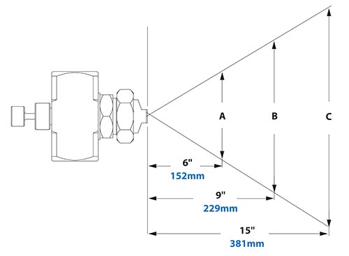 Spray Dimensions - 1/2 FNPT No Drip External Mix Narrow Angle Flat Fan Spray Dimensions - 1/2 FNPT No Drip External Mix Narrow Angle Flat Fan Pattern Atomizing Nozzle