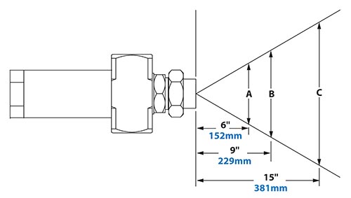 Spray Dimensions - 1/4 FNPT No Drip External Mix Round Pattern Atomizing Nozzle Spray Dimensions - 1/4 FNPT No Drip External Mix Round Pattern Atomizing Nozzle