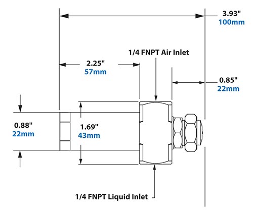 Dimensions - 1/4 FNPT Siphon Fed Round Pattern Atomizing Nozzle Dimensions - 1/4 FNPT Siphon Fed Round Pattern Atomizing Nozzle