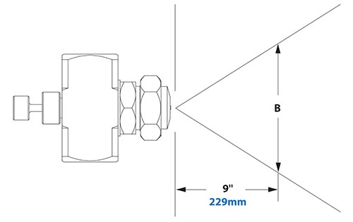 Spray Dimensions - 1/2 FNPT Siphon Fed Round Pattern Atomizing Nozzle Spray Dimensions - 1/2 FNPT Siphon Fed Round Pattern Atomizing Nozzle